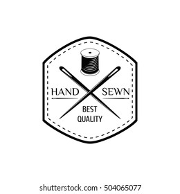 The Spool Of Thread. Handmade. Sewing Studio Badge. Tailor Shop Label. Vector Illustration