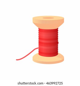 Spool of thread icon in cartoon style isolated on white background. Sewing symbol