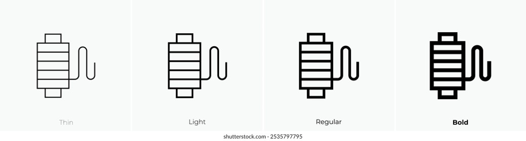 spool do ícone de thread. Design fino, leve, regular e negrito, isolado no fundo branco