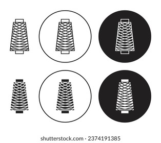 Conjunto de iconos de línea de subproceso. Cono de coser de algodón sastre e icono de aguja en color negro. Icono del carrete de hilo de nylon en color negro para diseños ui.