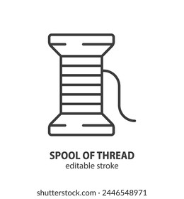 Spool of thread line icon. Tailor equipment outline symbol. Editable stroke. Vector illustration.