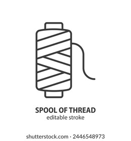 Spool of thread line icon. Tailor equipment outline symbol. Editable stroke. Vector illustration.