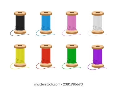 Spool of thread multicolored set flat vector illustration