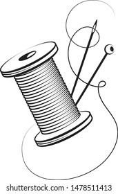 Spool of thread and needle for hand sewing symbol