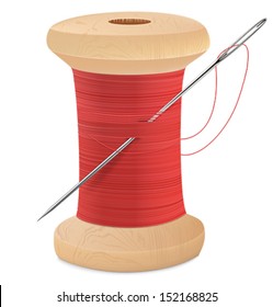 Spool of thread with needle isolated on white. Vector illustration 