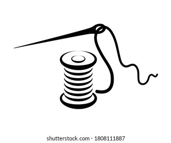 spool, thread and needle, vector illustration 