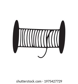 Spool of thread for sewing. Black and white vector illustration in doodle style isolated single. Sewing tool reel bobbin