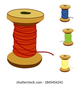 Spool of thread for sewing vector illustration set colored.