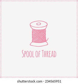 Spool of thread. Vector illustration on sewing theme. Hand-drawn object isolated on background. Contour silhouette, pictogram