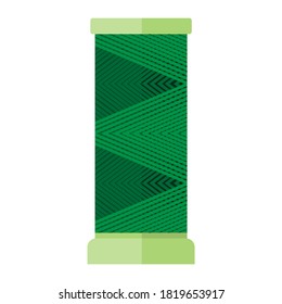 Spool threads color green isolated on white background. Bobbin for sewing machine in flat style vector illustration.