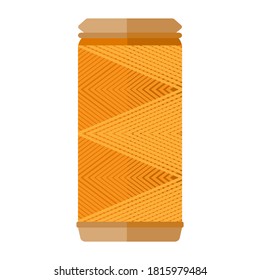 Spool threads color yellow isolated on white background. Bobbin for sewing machine in flat style vector illustration.