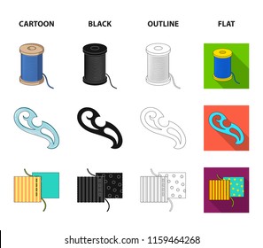 A spool with threads, a needle, a curl, a seam on the fabric.Sewing or tailoring tools set collection icons in cartoon,black,outline,flat style vector symbol stock illustration web.
