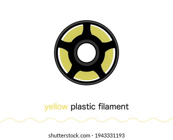 Spool of yellow plastic filament for 3D printing vector isolated on white background