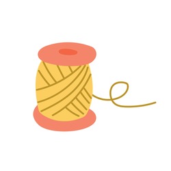 A Spool With Yellow Threads On A White Background. Vector Illustration In Flat Style.