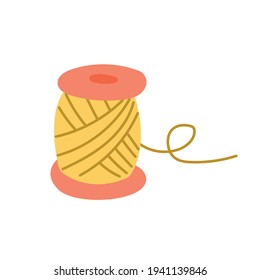 A spool with yellow threads on a white background. Vector illustration in flat style.