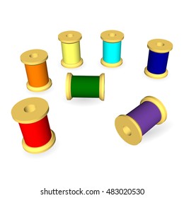 Spools Colorful of sewing thread.  Vector illustration on a white background.