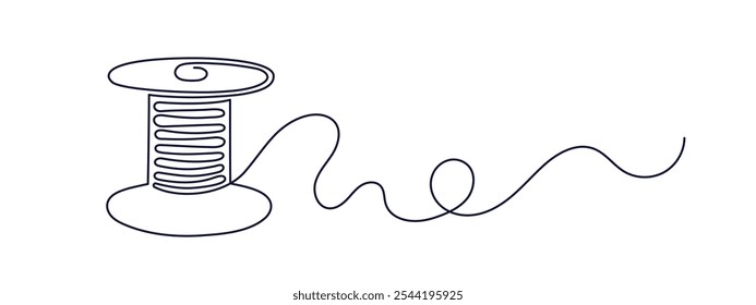 Spools of thread. Continuous line. Vector linear silhouette drawn by hand. Graphic editable contour. Symbol for atelier and fashion design concept. Doodle illustration