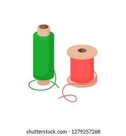 Spools of thread illustration. Green, red, round. Needlework concept. Vector illustration can be used for topics like household, workshop