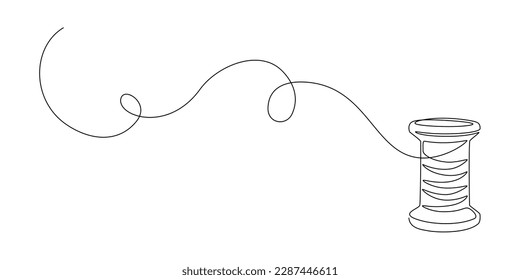 Spools of thread in one continuous line drawing. Spool symbol for atelier and fashion design concept in simple linear style. Editable stroke. Doodle vector illustration