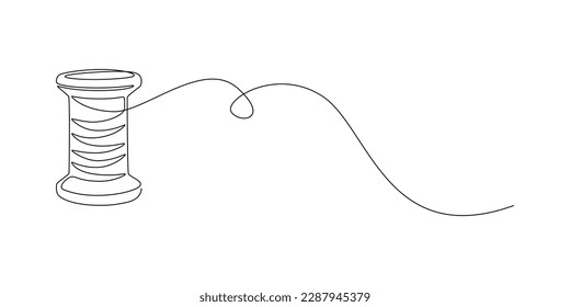 Spools of thread in one continuous line drawing. Spool symbol for atelier and fashion design concept in simple linear style. Editable stroke. Doodle outline vector illustration