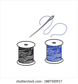 
Spools of thread and peg with thread, sewing tools, vector image in doodle style, hand draw, isolate on a white background.