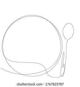 Fondo de la cuchara, dibujo de la línea de la silueta, ilustración vectorial