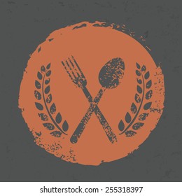 Spoon badge design on grunge background, grunge vector