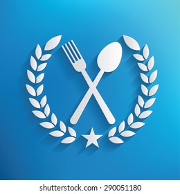 Spoon badge on blue background,clean vector