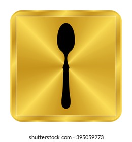 spoon - black vector icon;  gold button