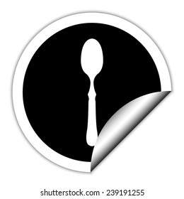 spoon   - black vector icon. Round sticker.