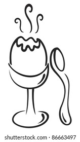 Spoon and boiled egg in cup on illustration