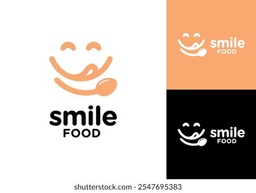 colher com tigela sorriso logotipo design. comida feliz restaurante vetor design modelo