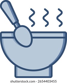Spoon and bowl vector icon with transparent background. Changeable blue color design.
