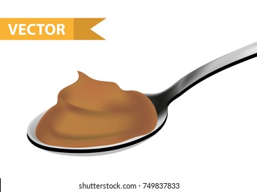 Spoon of caramel, realistic 3d style. Teaspoon, tablespoon. Isolated on white background. Vector illustration