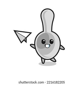 personaje de dibujos animados de cuchara tirando avión de papel , diseño bonito