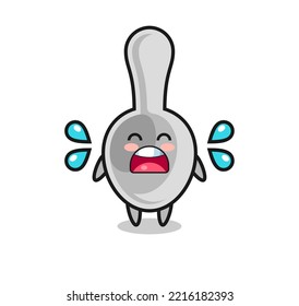 spoon cartoon illustration with crying gesture , cute design