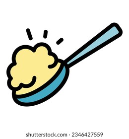 Spoon cereal icon outline vector. Milk breakfast. Muesli oat color flat