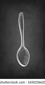 Spoon. Chalk sketch on blackboard background. Hand drawn vector illustration. Retro style.