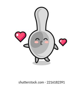 spoon character cartoon with kissing gesture , cute design