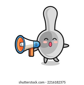 spoon character illustration holding a megaphone , cute design