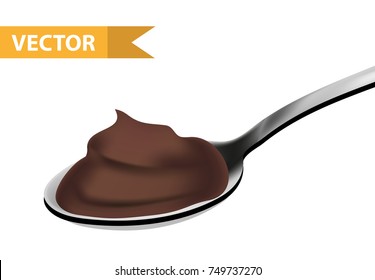 Spoon chocolate, realistic 3D style. Teaspoon, tablespoon. Isolated on white background. Vector illustration