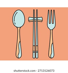 Juego de iconos de tenedor de palillo de cuchara