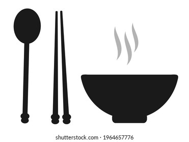 Spoon, chopsticks and bowl icons isolated on white background vector illustration.