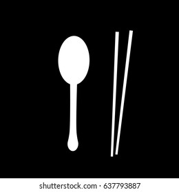 Spoon and chopsticks icon. Flat design. Vector illustration. Black and white.