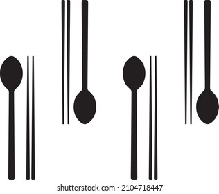 icono de cuchara y palillos.cocina.oriental.asia.imprimible para el diseño de cuadro.vector.blanco y negro