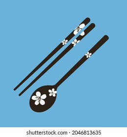 Spoon and chopsticks on blue background vector illustration.