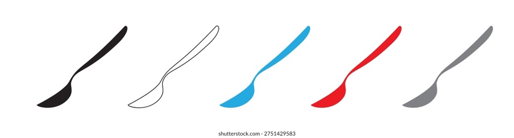 Spoon with coffee icon. Teaspoon with liquid dripping cream or yogurt, sugar cubes silhouette, powder pile in spoon vector illustration