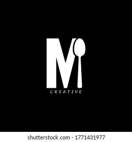 Spoon concept simple flat M letter logo design. Vector EPS 10