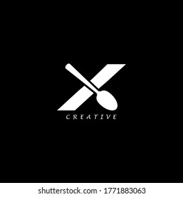 Spoon concept simple flat X letter logo design. Vector EPS 10