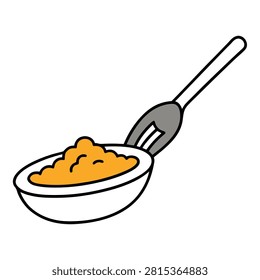 Spoon containing orange food mush healthy breakfast meal portion isolated object cartoon style simple design flat graphic icon set.